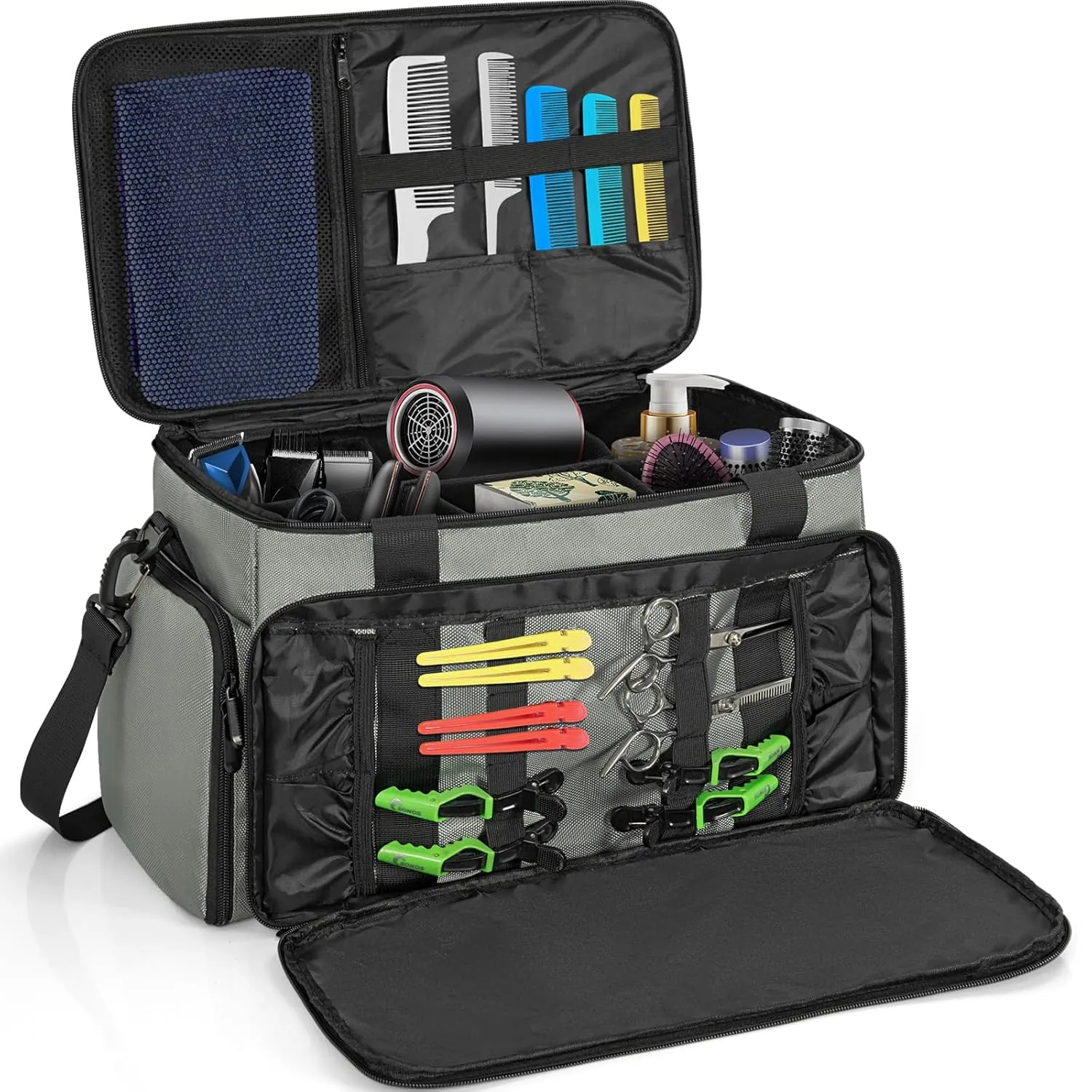TORIBIO Large Capacity Hairdresser Bag with Adjustable Dividers, Barber Carrying Bag Barber Travel Case Organizer for Clippers and Supplies, Holds Various Hair Cutting Tools