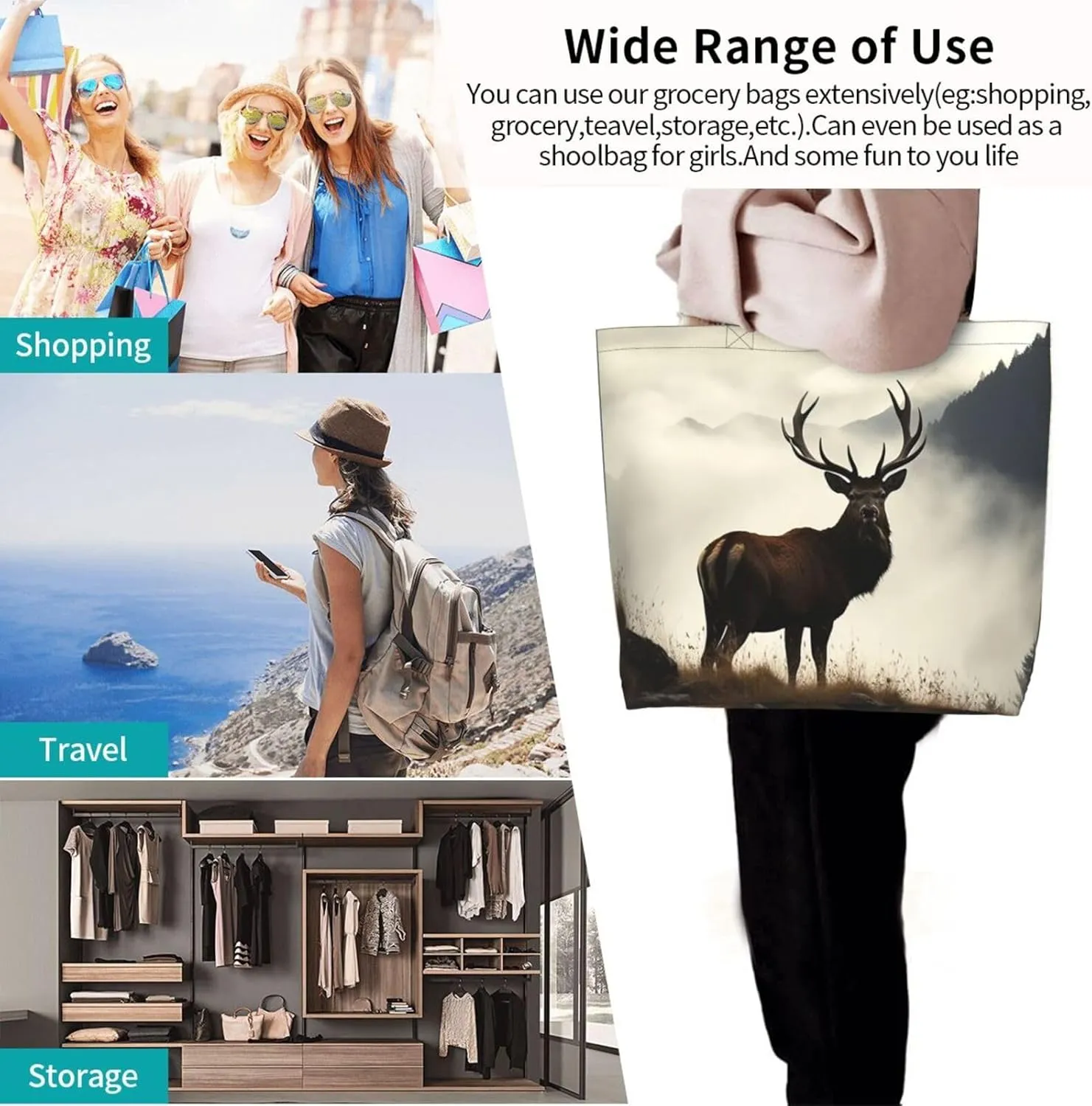 Tote Bag for Women Fairy Tale Castle Grocery Bag Foldable Shopping Bags Reusable Large Tote Bag