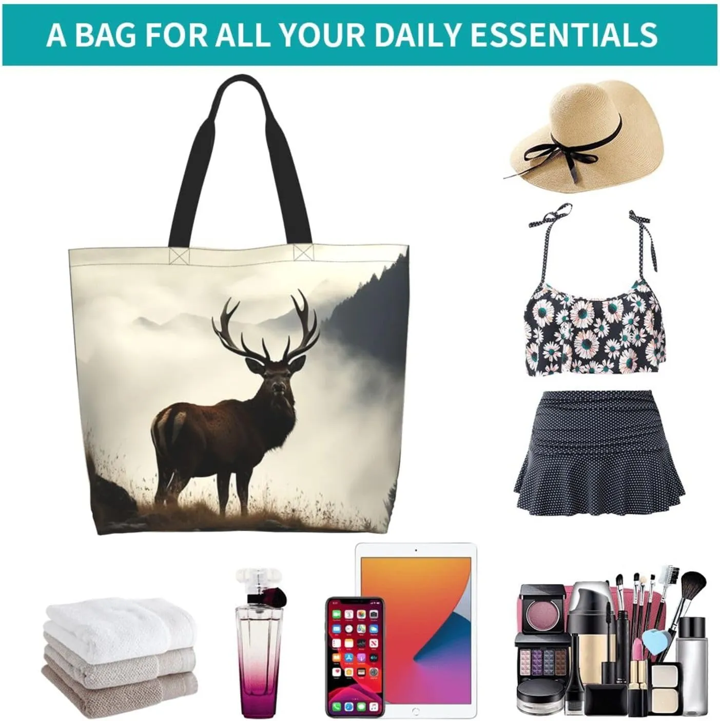 Tote Bag for Women Fairy Tale Castle Grocery Bag Foldable Shopping Bags Reusable Large Tote Bag