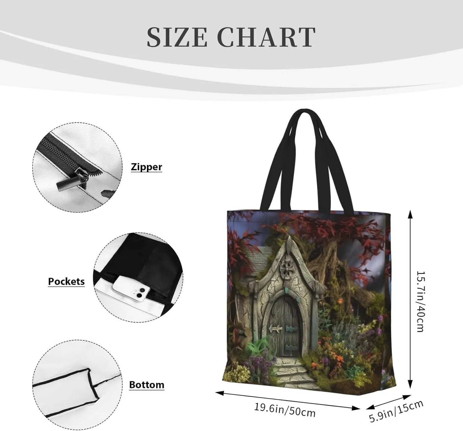Tote Bag for Women Grizzly Bear Shoulder Bag with Zipper Handbag Large Capacity Reusable Grocery Bag