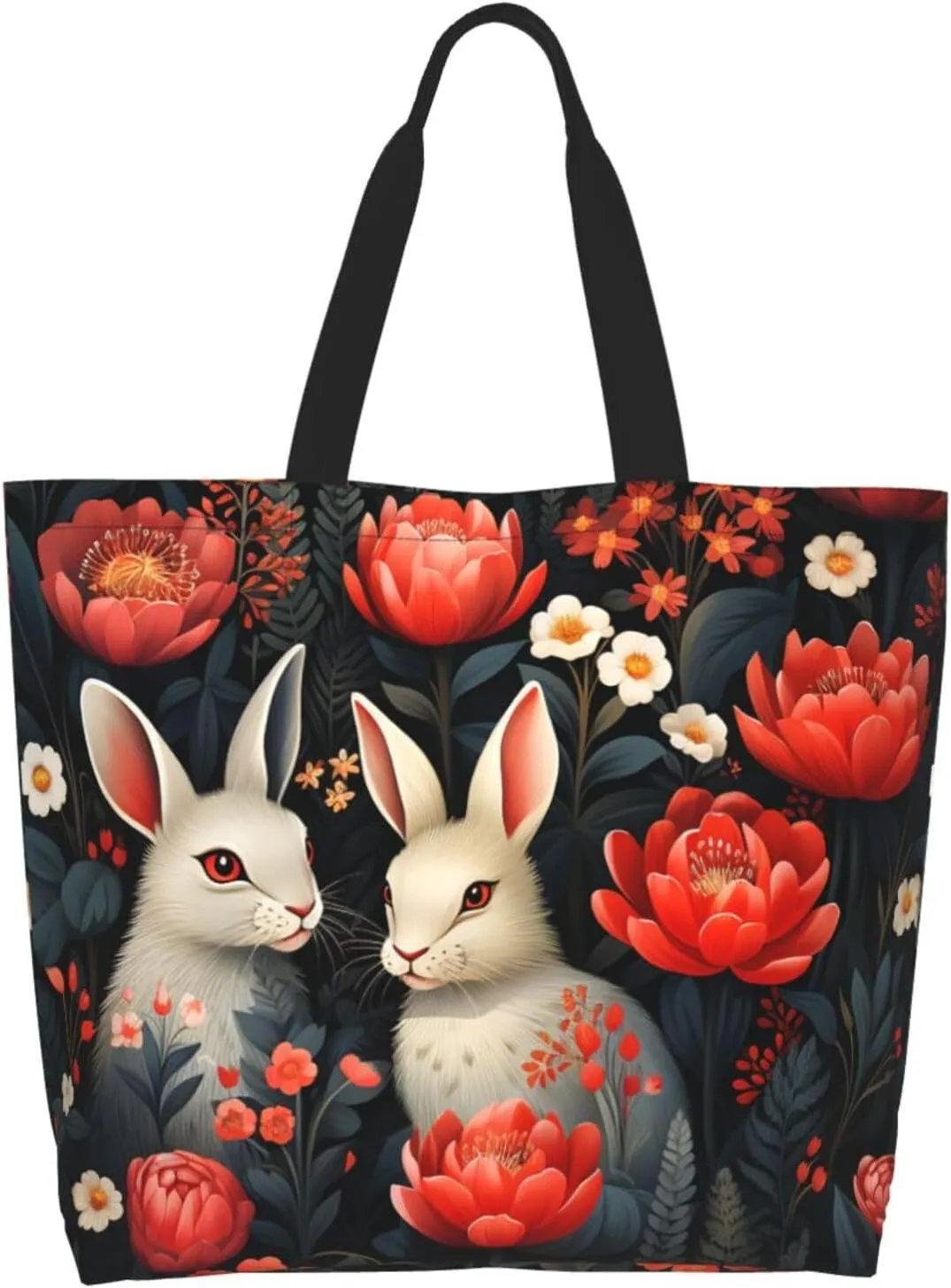 Tote Bag for Women Reusable Grocery Bag Shopping Bag Cat Wearing Flower Tote Bags Handbag Foldable Shoulder Bag