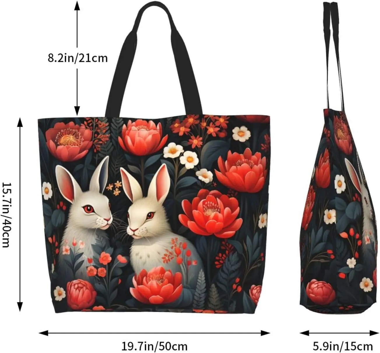 Tote Bag for Women Reusable Grocery Bag Shopping Bag Cat Wearing Flower Tote Bags Handbag Foldable Shoulder Bag