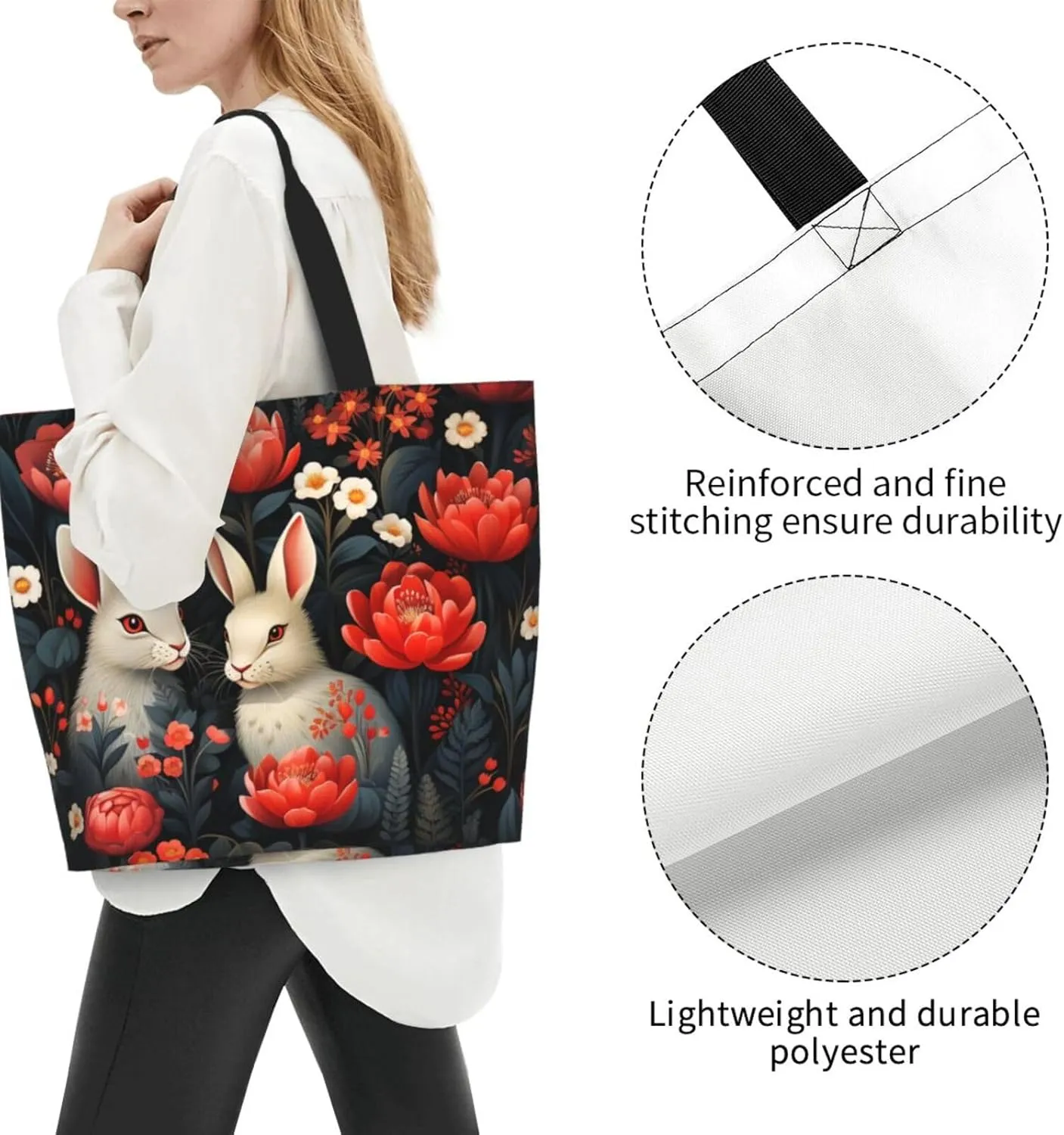 Tote Bag for Women Reusable Grocery Bag Shopping Bag Cat Wearing Flower Tote Bags Handbag Foldable Shoulder Bag