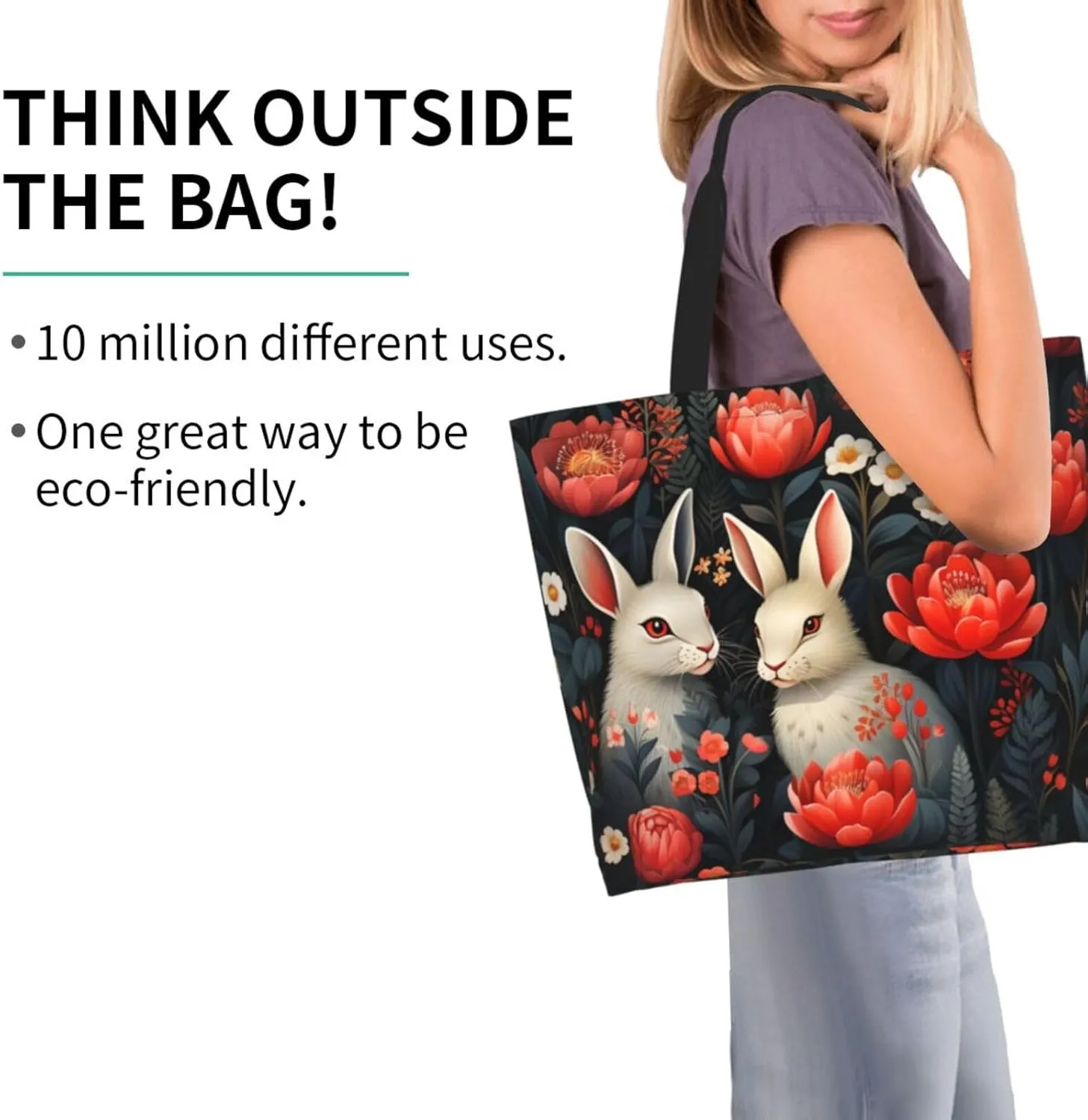 Tote Bag for Women Reusable Grocery Bag Shopping Bag Cat Wearing Flower Tote Bags Handbag Foldable Shoulder Bag