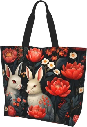 Tote Bag for Women Reusable Grocery Bag Shopping Bag Cat Wearing Flower Tote Bags Handbag Foldable Shoulder Bag