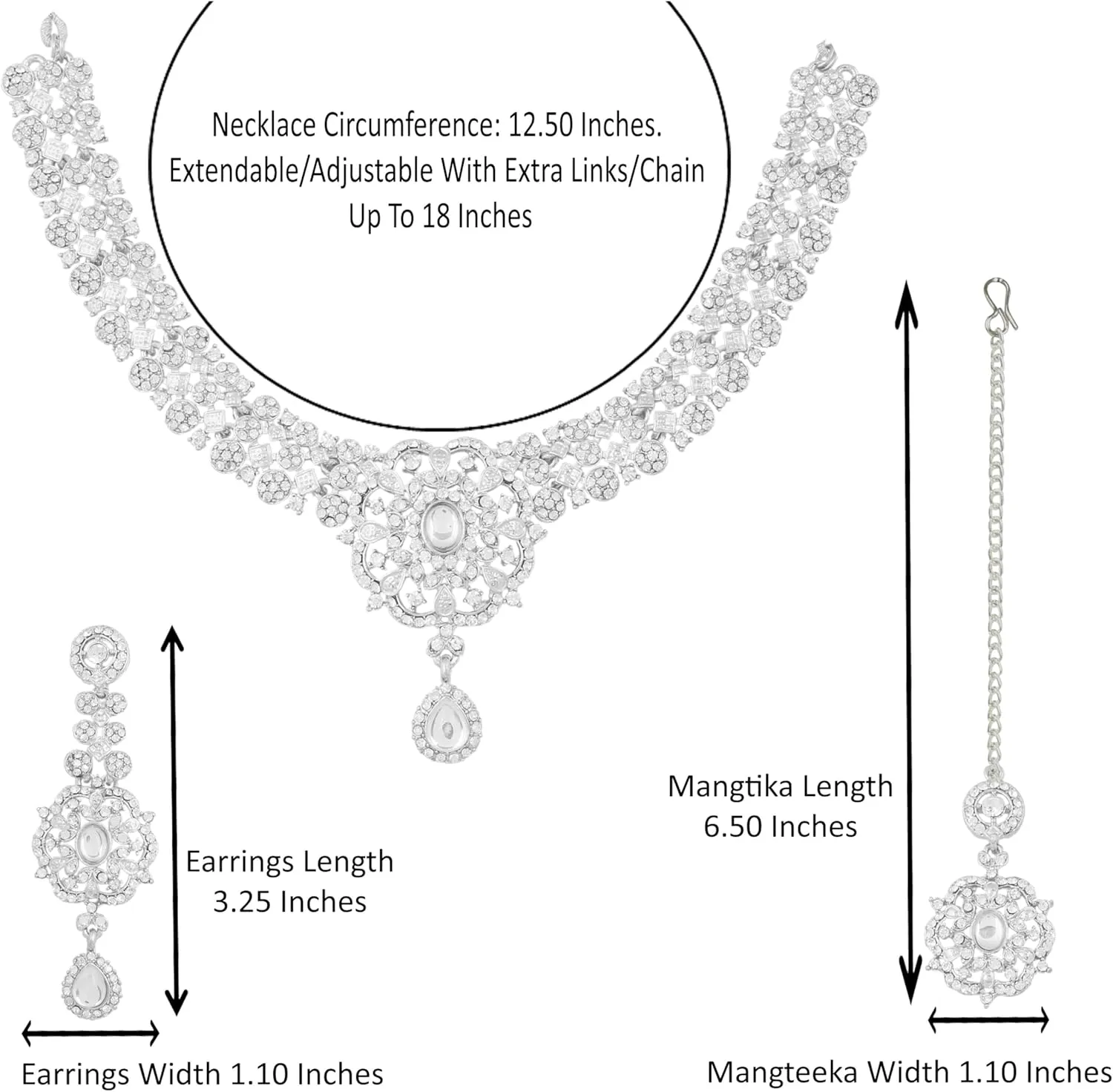 Touchstone Indian Bollywood Desire Enchanting Floral Diamond Studded Look Rhinestone Bridal Designer Jewelry Necklace Set In Gold or White Tone For Women.
