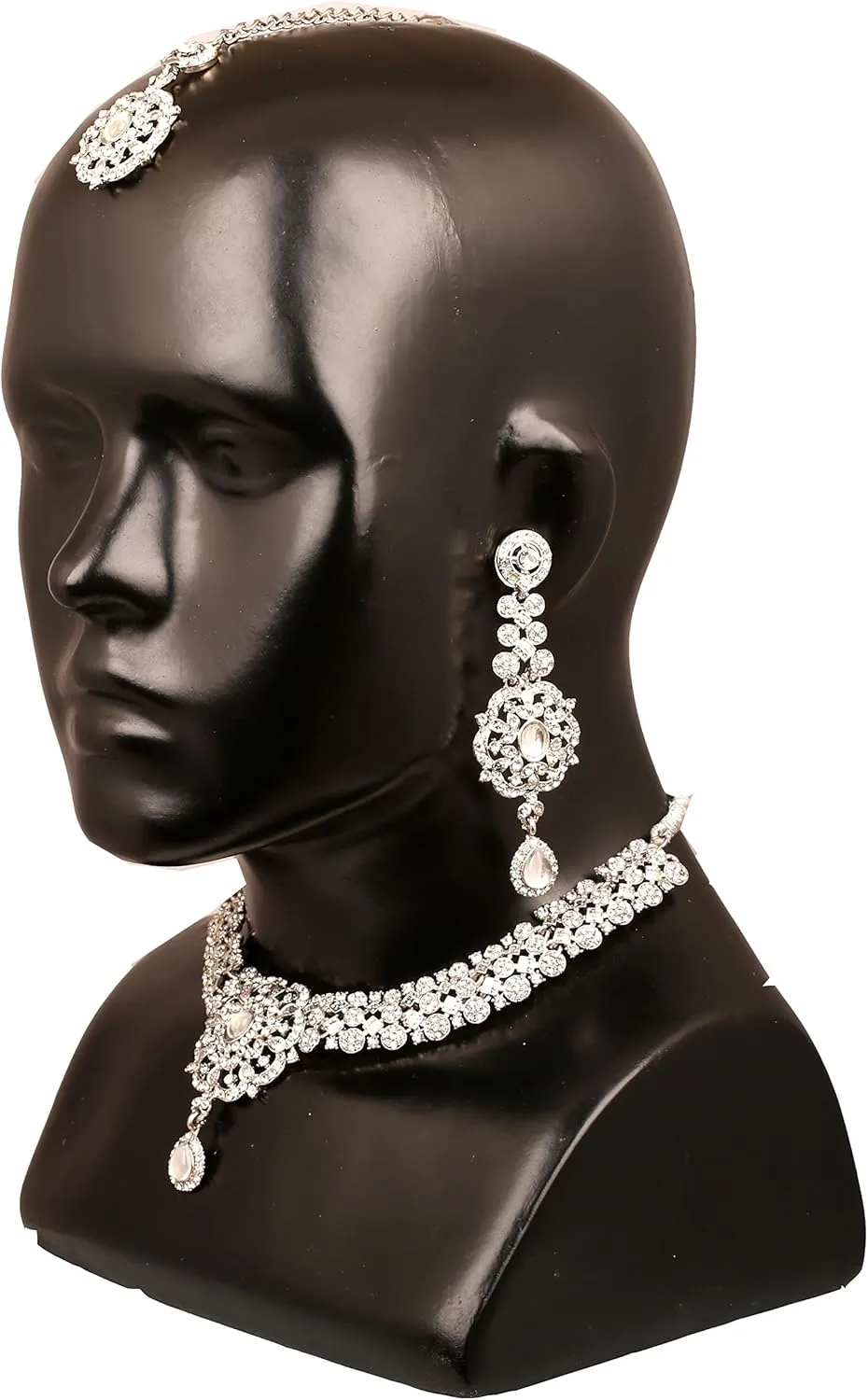 Touchstone Indian Bollywood Desire Enchanting Floral Diamond Studded Look Rhinestone Bridal Designer Jewelry Necklace Set In Gold or White Tone For Women.