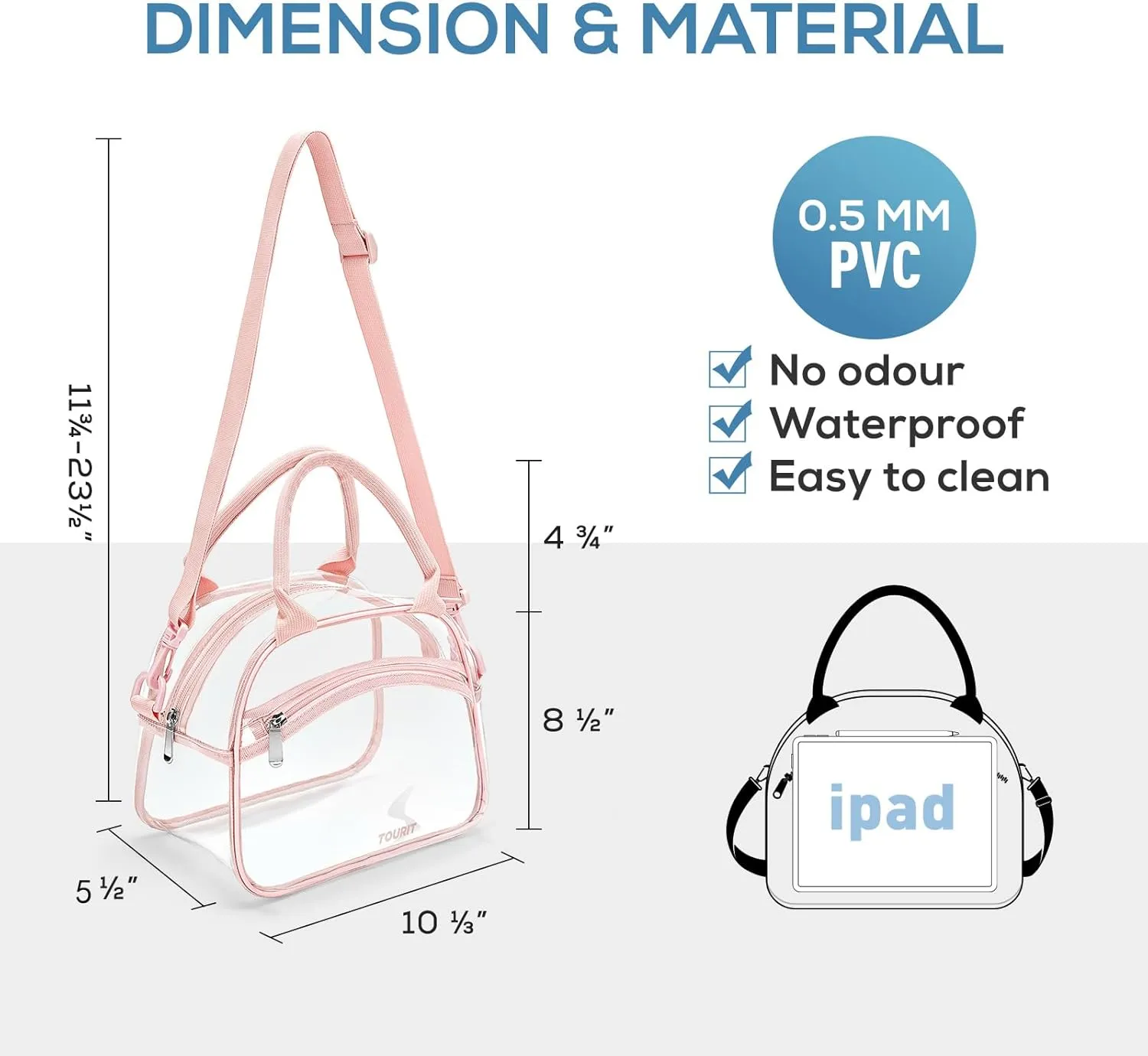 TOURIT Stadium Approved Clear Lunch Bag Transparent Bag with Adjustable Strap Clear Lunch Box for Women Men Work