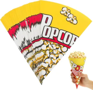 TOYANDONA 100 Pcs Paper Popcorn Bags, Cone Shaped Party Popcorn Boxes Candy Container Great Carnival Snacking Bags for Birthday Theater Themed Parties Movie Nights