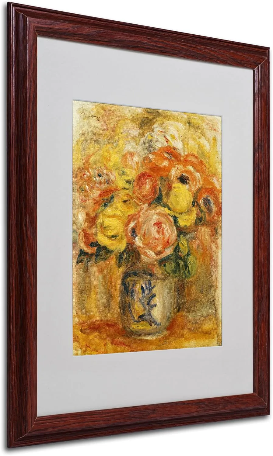 Trademark Fine Art Fleurs Dans Un Vase Bleu Canvas Wall Art by Pierre Renoir with Wood Frame, 16 by 20-Inch