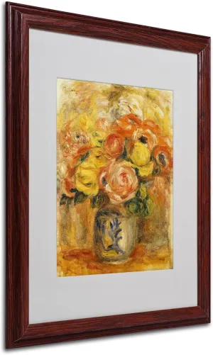 Trademark Fine Art Fleurs Dans Un Vase Bleu Canvas Wall Art by Pierre Renoir with Wood Frame, 16 by 20-Inch