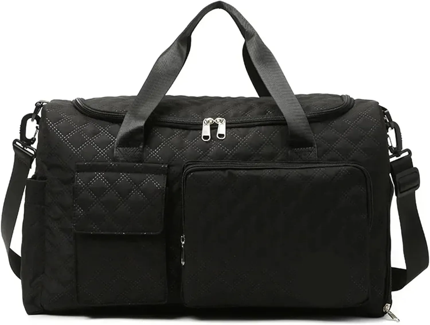 Travel Bag Solid color women's travel bag with simple zipper and multiple pockets(Black)