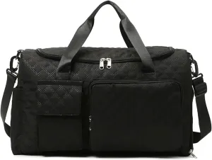 Travel Bag Solid color women's travel bag with simple zipper and multiple pockets(Black)
