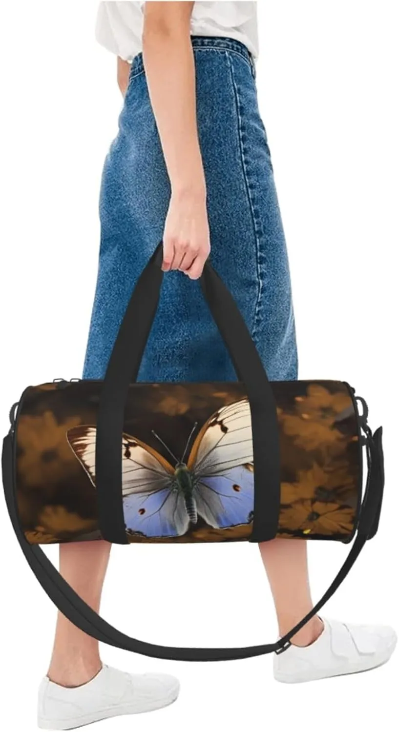 Travel Duffel Bag Butterfly Picture On Brown Background Weekender Overnight Bag For Men Women Large Capacity Sports Gym Bag Canvas Carry On Tote Bags For Travel Yoga