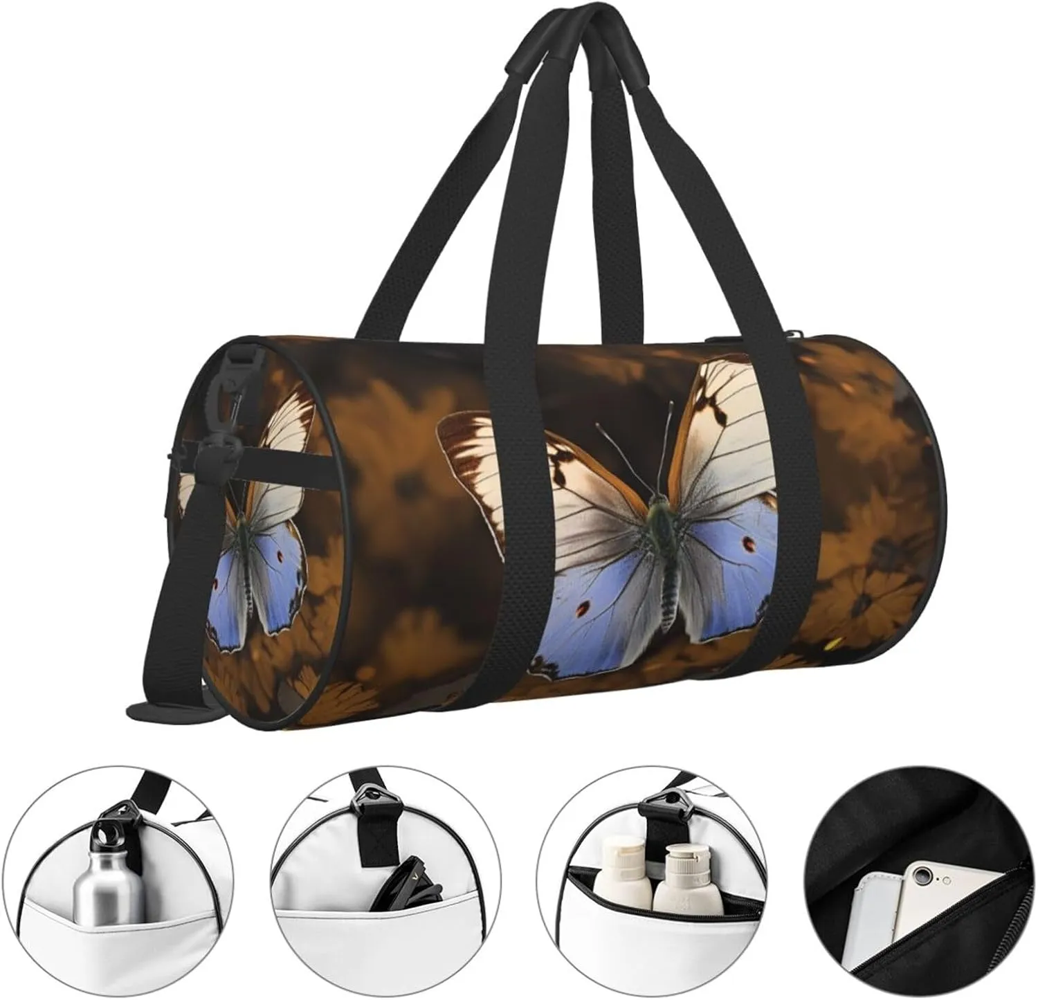 Travel Duffel Bag Butterfly Picture On Brown Background Weekender Overnight Bag For Men Women Large Capacity Sports Gym Bag Canvas Carry On Tote Bags For Travel Yoga