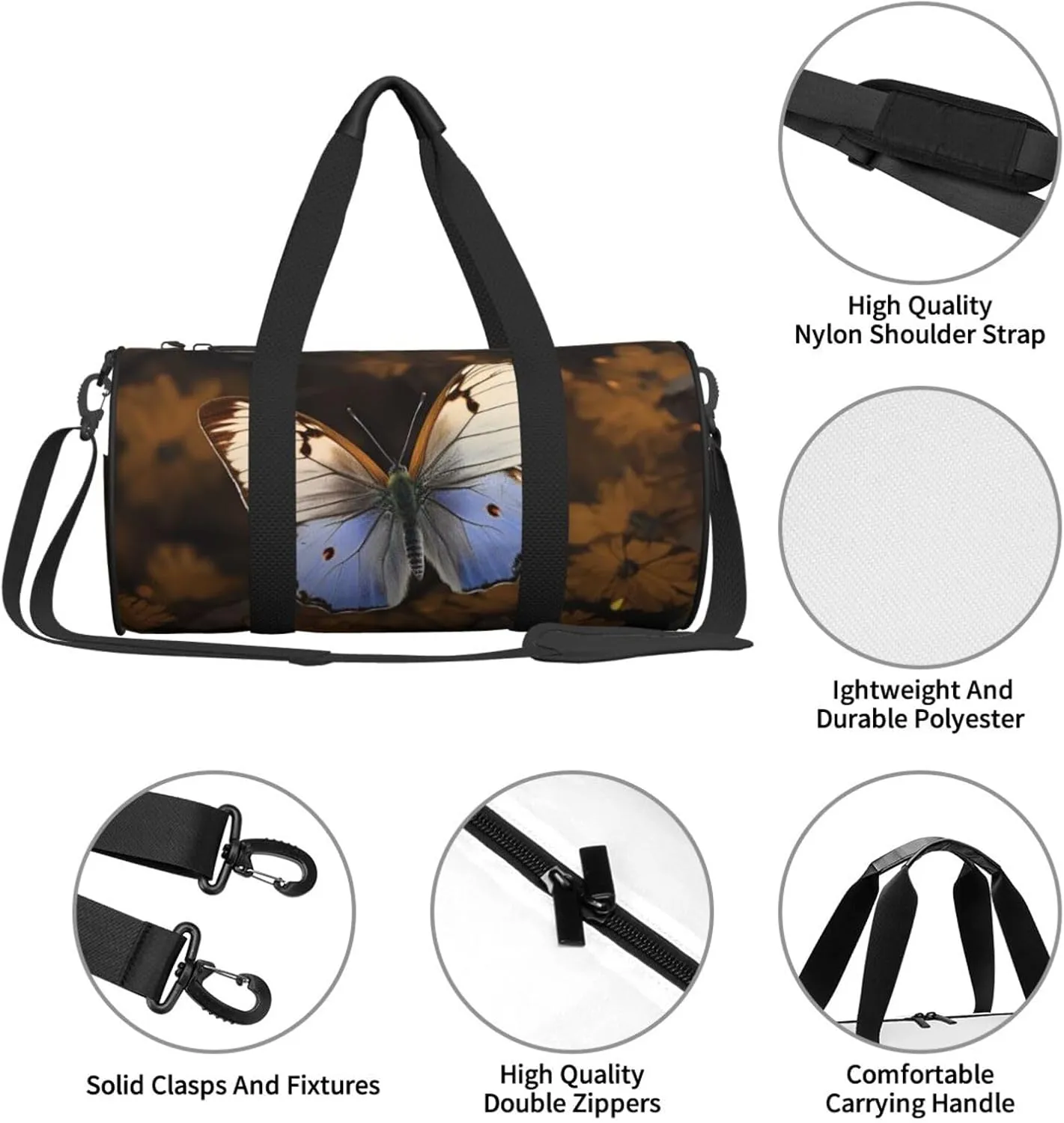 Travel Duffel Bag Butterfly Picture On Brown Background Weekender Overnight Bag For Men Women Large Capacity Sports Gym Bag Canvas Carry On Tote Bags For Travel Yoga