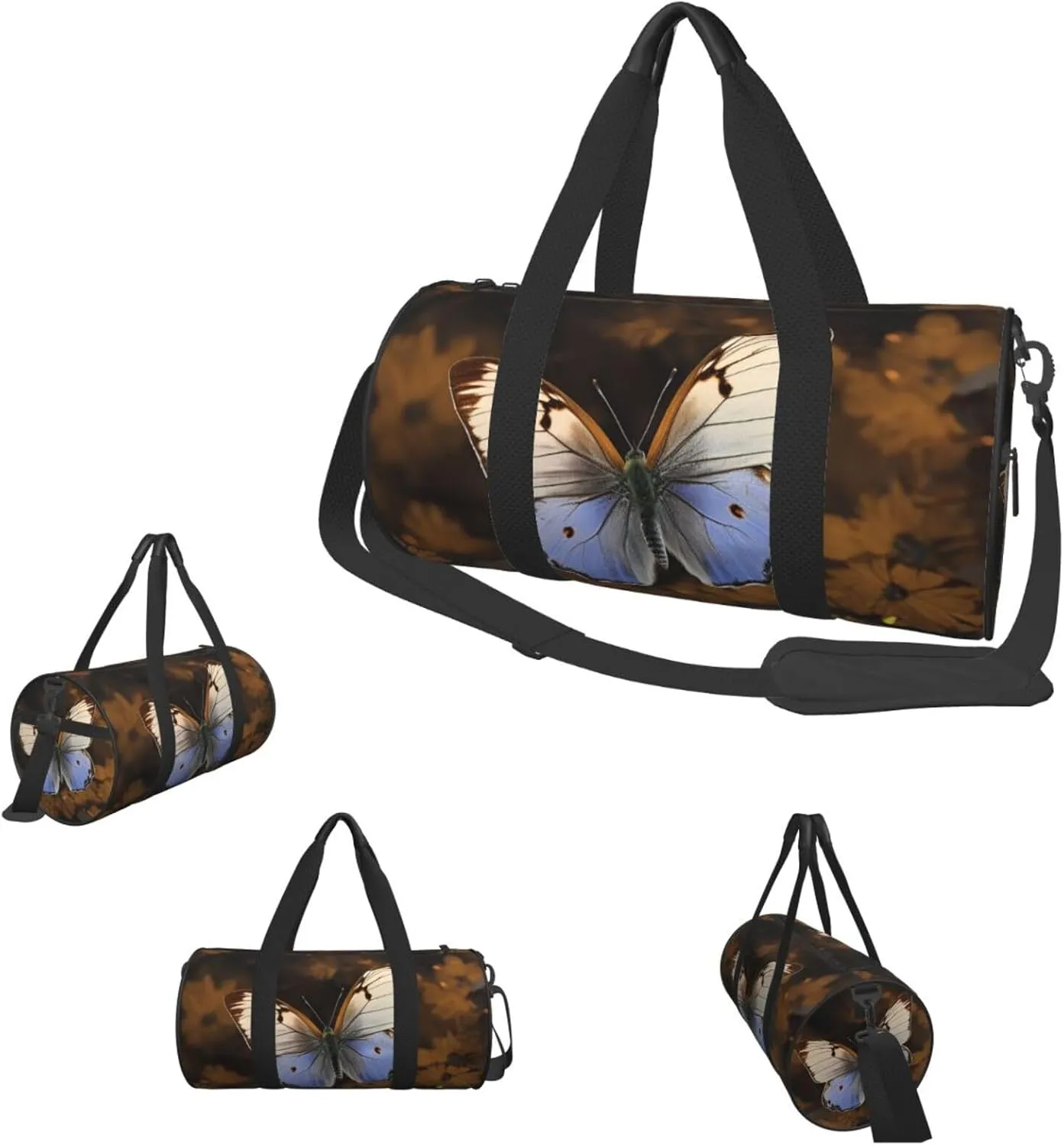 Travel Duffel Bag Butterfly Picture On Brown Background Weekender Overnight Bag For Men Women Large Capacity Sports Gym Bag Canvas Carry On Tote Bags For Travel Yoga
