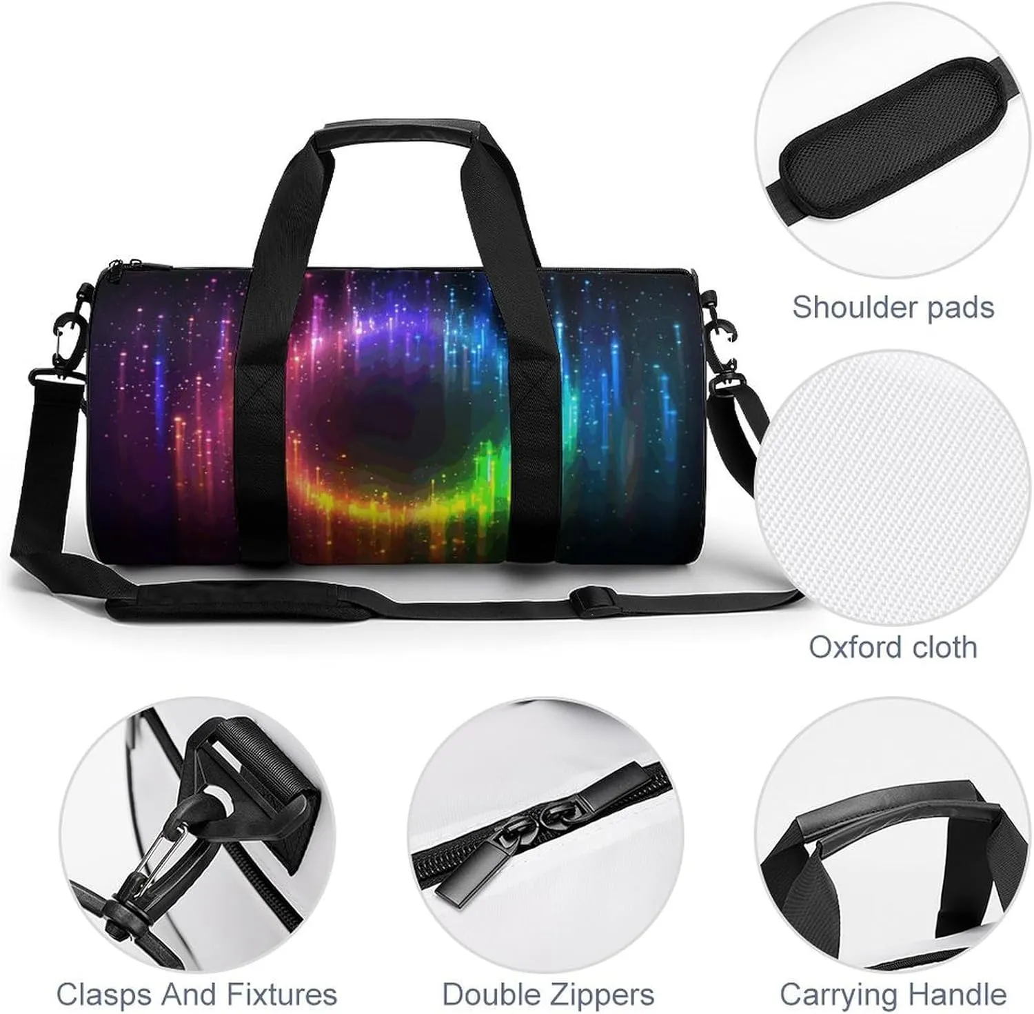 Travel Duffel Bag for Men And Women,Rainbow Neon Waterproof Sports Fitness Bag Portable Travel Duffel Bag