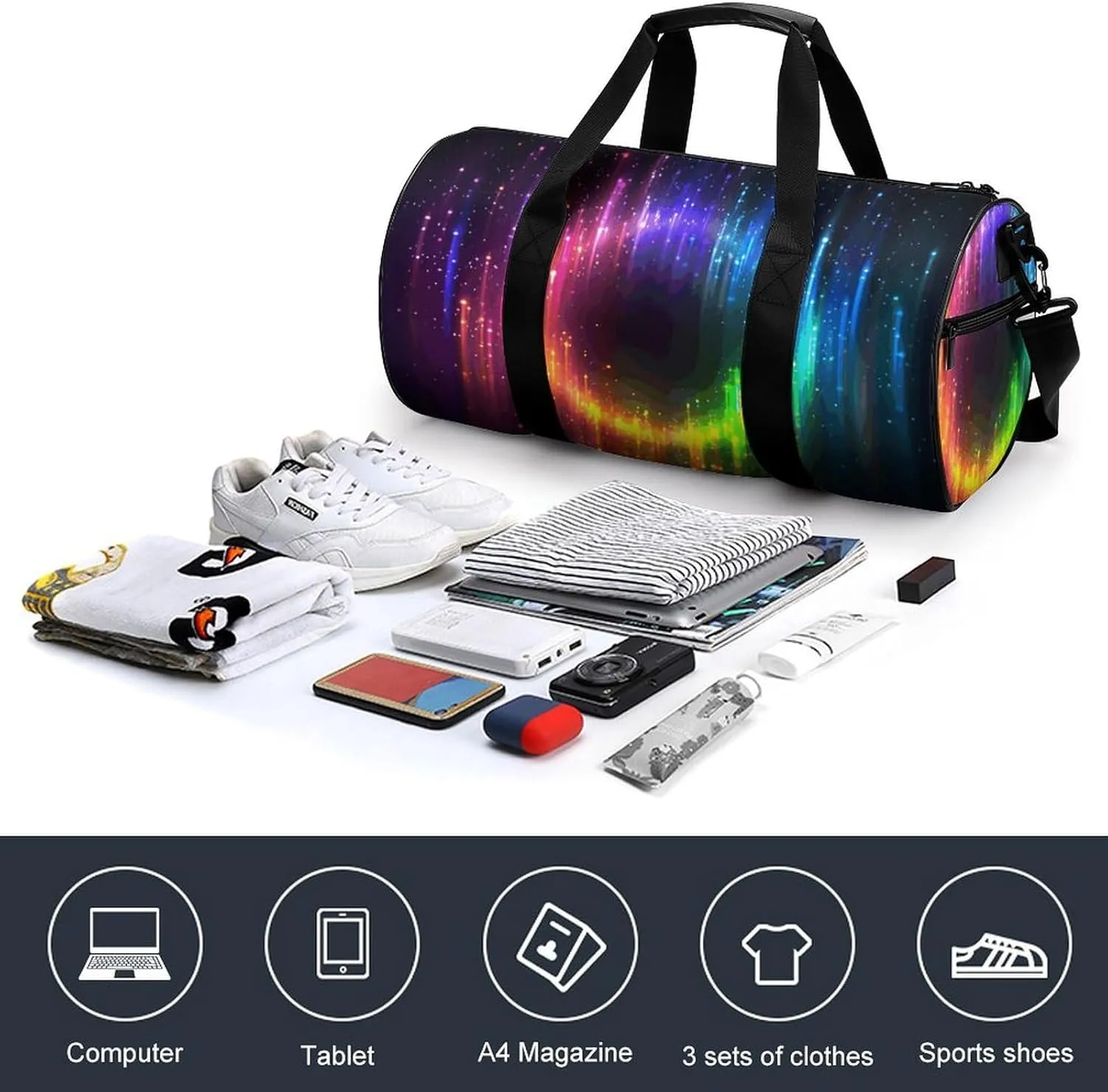 Travel Duffel Bag for Men And Women,Rainbow Neon Waterproof Sports Fitness Bag Portable Travel Duffel Bag