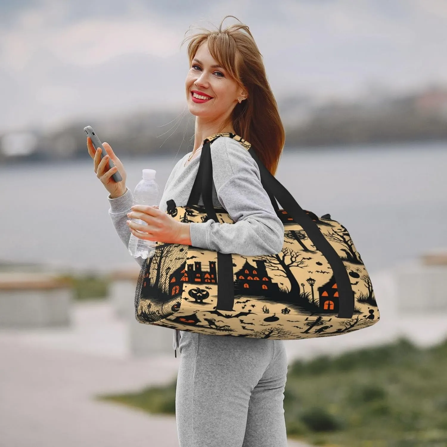 Travel Duffel Bag For Men Women, Halloween Pattern Castle Bats Carry On Sport Gym Bag With Shoulder Strap Lightweight Waterproof Weekender Bag Overnight Bag