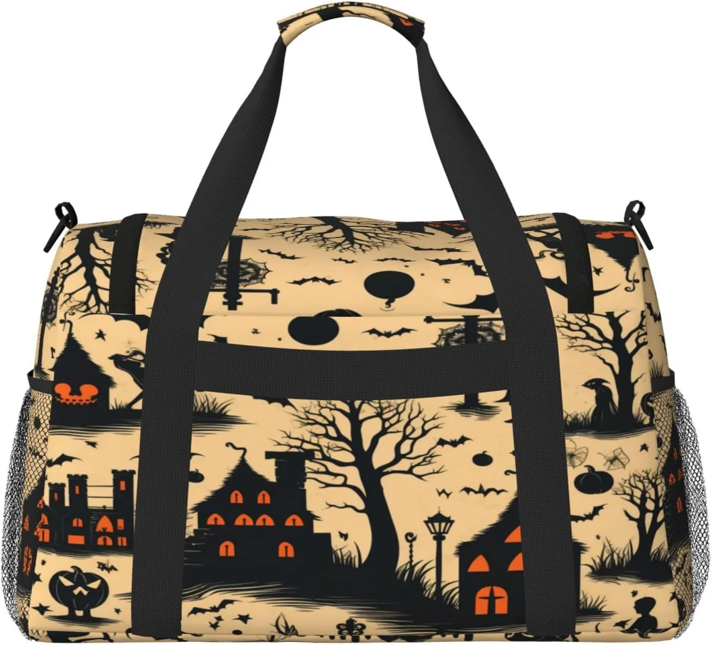 Travel Duffel Bag For Men Women, Halloween Pattern Castle Bats Carry On Sport Gym Bag With Shoulder Strap Lightweight Waterproof Weekender Bag Overnight Bag