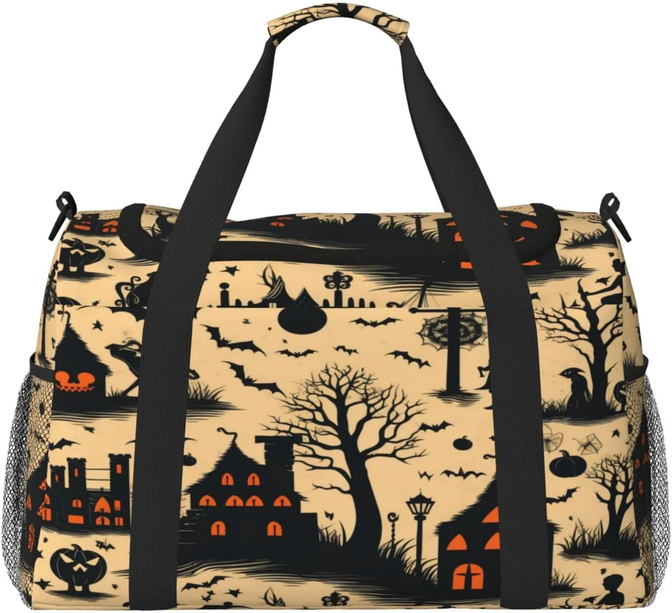 Travel Duffel Bag For Men Women, Halloween Pattern Castle Bats Carry On Sport Gym Bag With Shoulder Strap Lightweight Waterproof Weekender Bag Overnight Bag