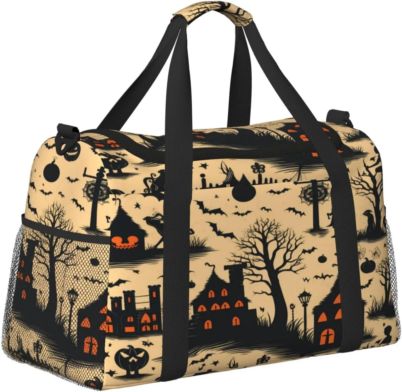 Travel Duffel Bag For Men Women, Halloween Pattern Castle Bats Carry On Sport Gym Bag With Shoulder Strap Lightweight Waterproof Weekender Bag Overnight Bag