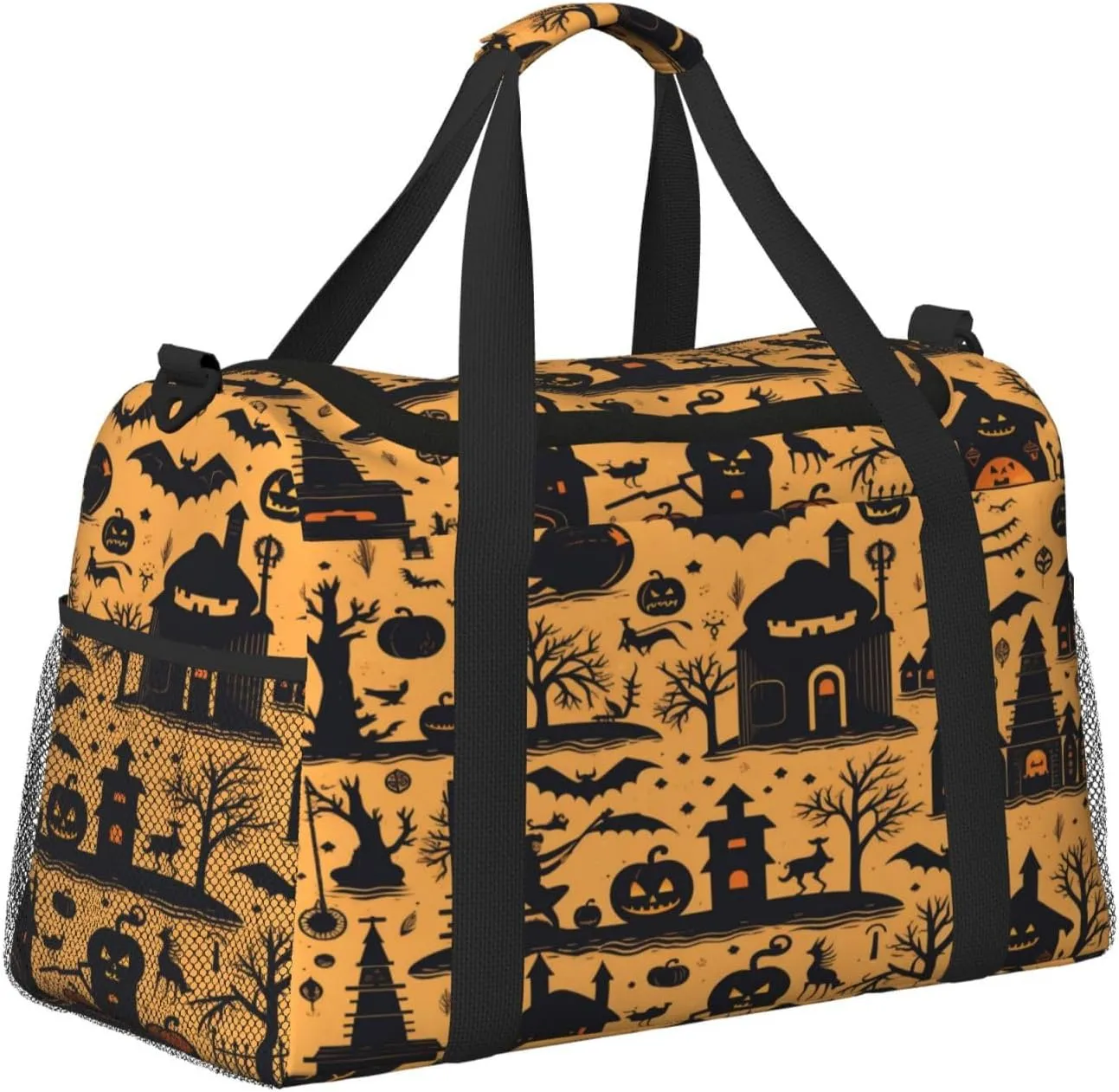 Travel Duffel Bag For Men Women, Halloween Pumpkins Pattern Castle Bats Carry On Sport Gym Bag With Shoulder Strap Lightweight Waterproof Weekender Bag Overnight Bag