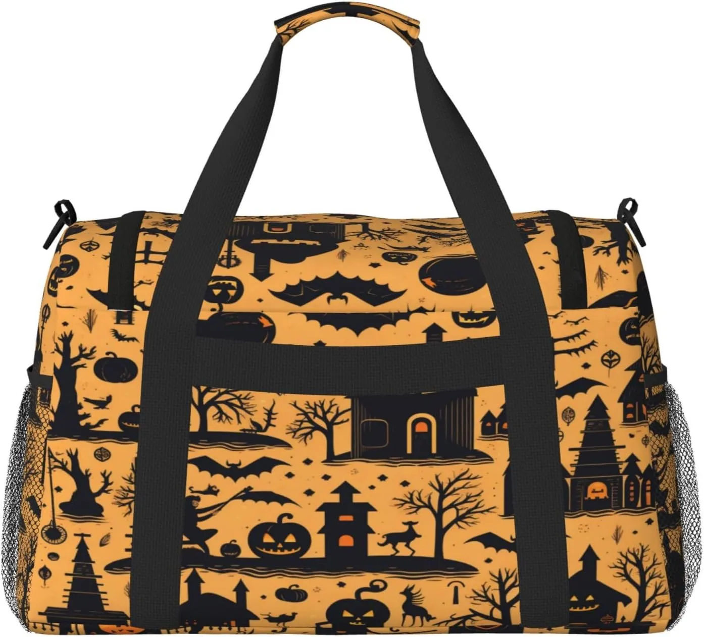 Travel Duffel Bag For Men Women, Halloween Pumpkins Pattern Castle Bats Carry On Sport Gym Bag With Shoulder Strap Lightweight Waterproof Weekender Bag Overnight Bag