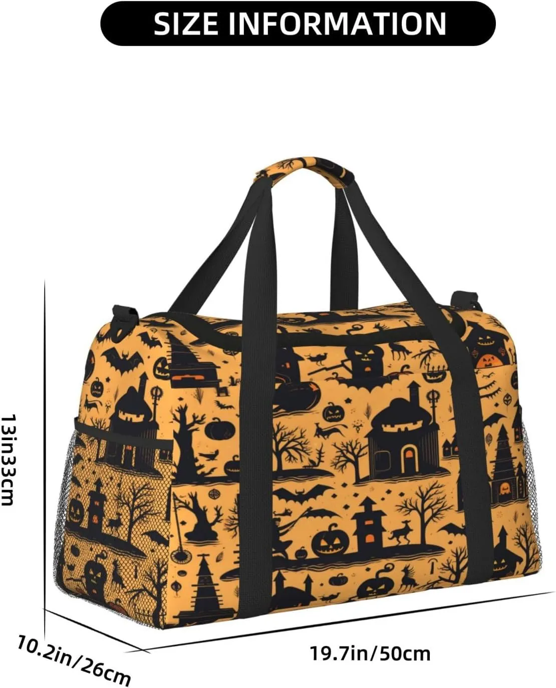 Travel Duffel Bag For Men Women, Halloween Pumpkins Pattern Castle Bats Carry On Sport Gym Bag With Shoulder Strap Lightweight Waterproof Weekender Bag Overnight Bag