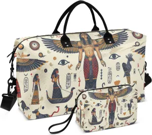 Travel Duffel Bag for Women Men, Egyptian Murals Large Waterproof Weekender Overnight Bag, Detachable Shoulder Strap Travel Sport Gym Bag with Toiletry Bag