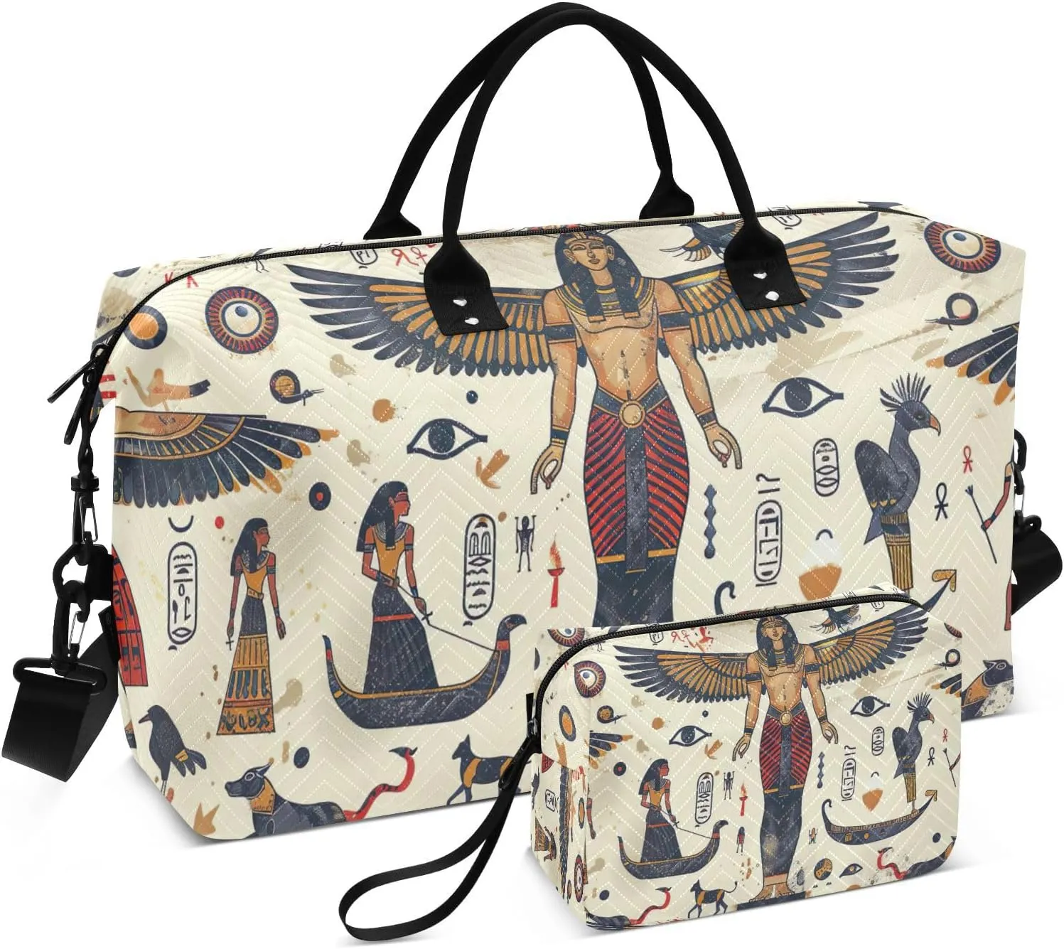 Travel Duffel Bag for Women Men, Egyptian Murals Large Waterproof Weekender Overnight Bag, Detachable Shoulder Strap Travel Sport Gym Bag with Toiletry Bag