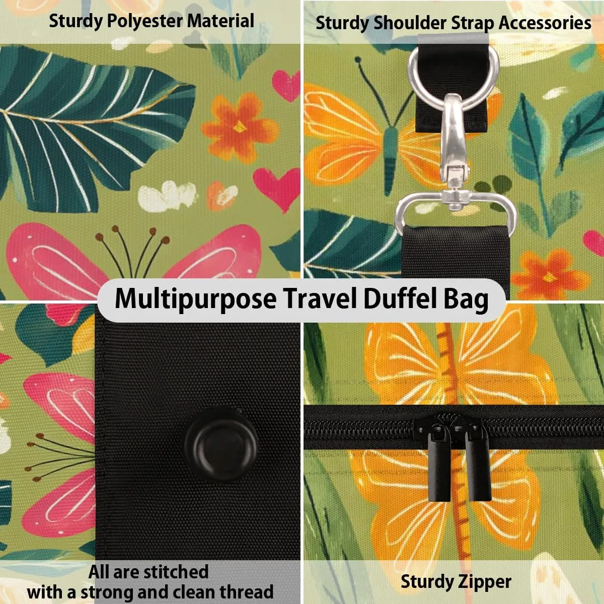Travel Duffle Bag Butterfly Palm Leaf Gym Bags for Men Women Travel Duffel Bags with Adjustable Shoulder Strap Carry On Weekender Bag