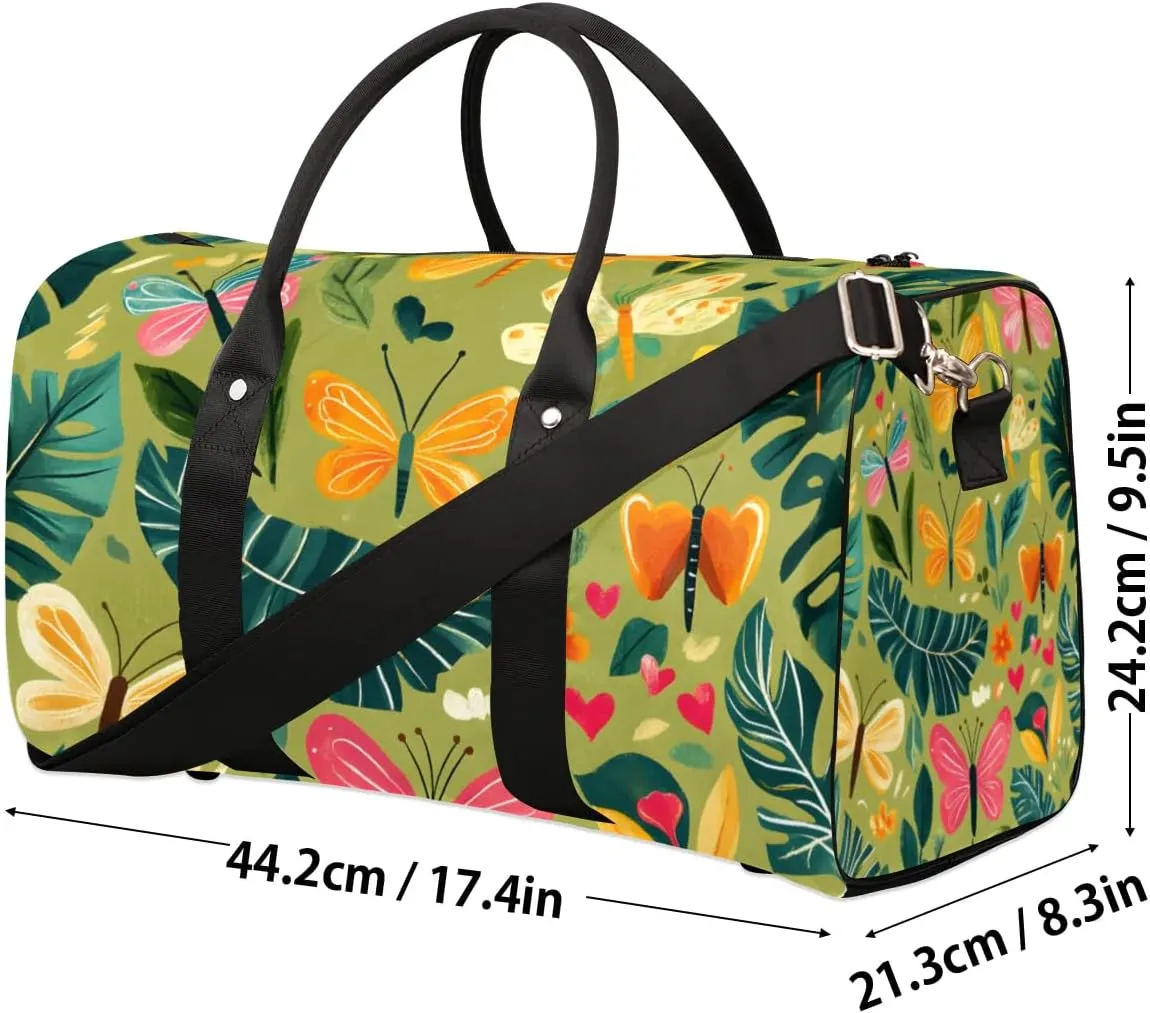 Travel Duffle Bag Butterfly Palm Leaf Gym Bags for Men Women Travel Duffel Bags with Adjustable Shoulder Strap Carry On Weekender Bag