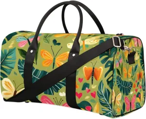 Travel Duffle Bag Butterfly Palm Leaf Gym Bags for Men Women Travel Duffel Bags with Adjustable Shoulder Strap Carry On Weekender Bag