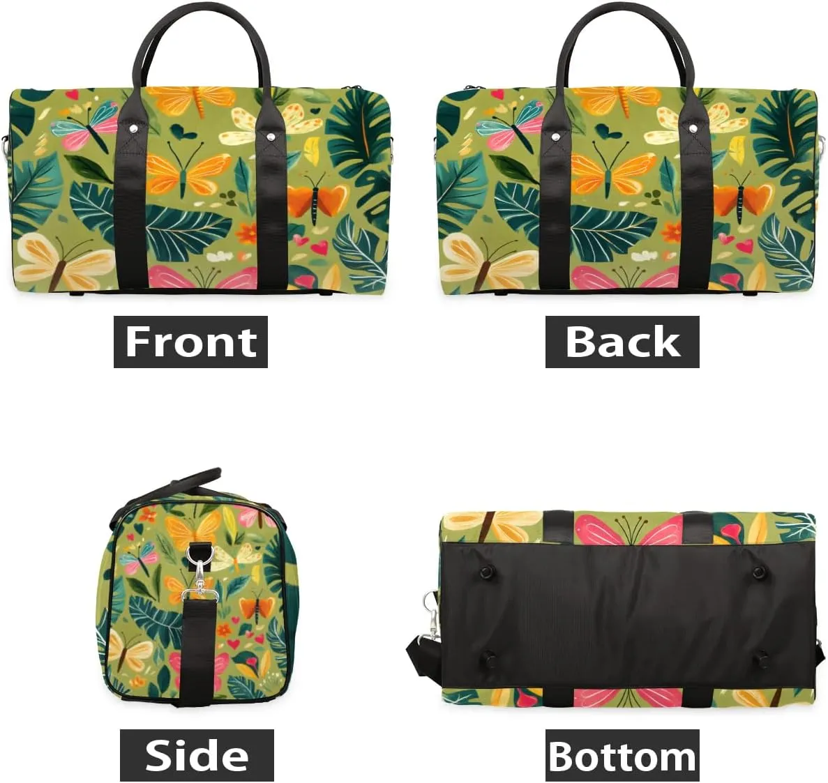 Travel Duffle Bag Butterfly Palm Leaf Gym Bags for Men Women Travel Duffel Bags with Adjustable Shoulder Strap Carry On Weekender Bag