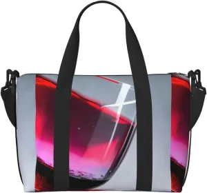 Travel Duffle Bag Weekender Bag Carry On Tote Bag Sport Gym Bag for Women Men Red Wine Bottle Glass Print