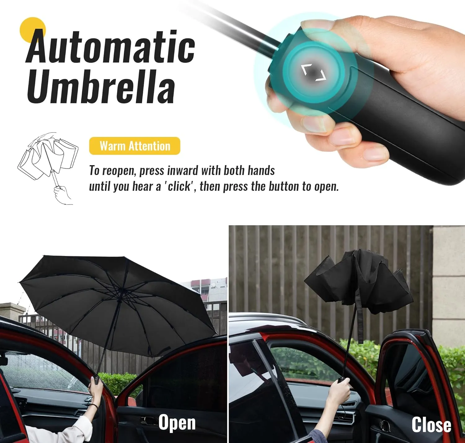 Travel Inverted Umbrella Compact Windproof- Automatic reverse Umbrellas for Rain - Folding Portable 48inch Span, 10 Ribs Large Umbrella