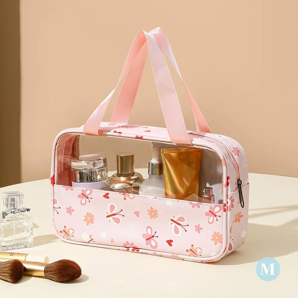 Travel Toiletry Bag, 3 Pcs Clear Makeup Bag Set, Toiletry Bags with Handles for Women and Girls (Pink, Butterfly)