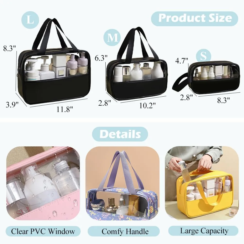 Travel Toiletry Bag, 3 Pcs Clear Makeup Bag Set, Toiletry Bags with Handles for Women and Girls (Pink, Butterfly)