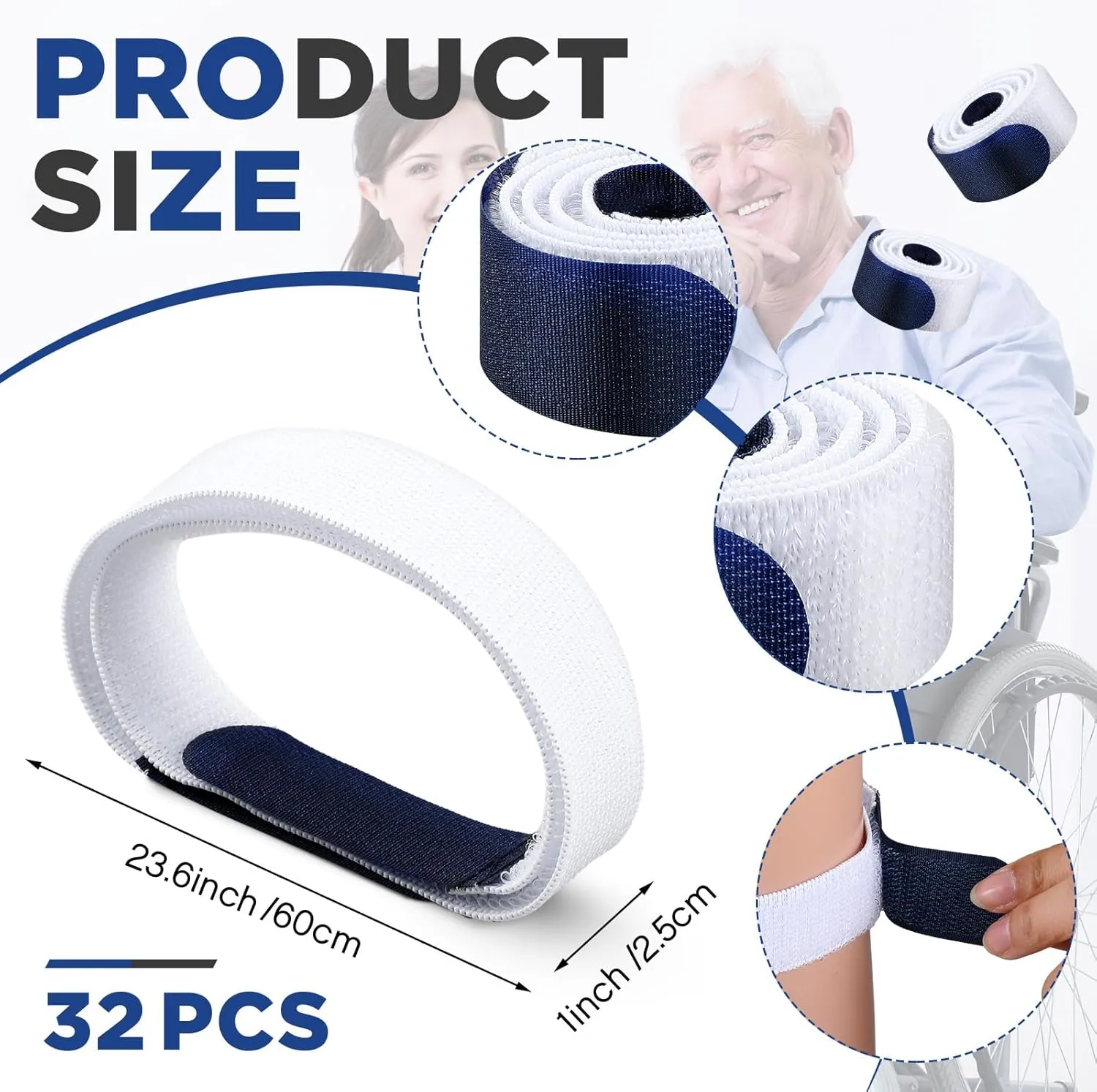 TrelaCo 32 Pcs Leg Bag Straps 23.6'' x 1'' Urine Drainage Bag Strap with Soft Elastic Fabric Comfortable Silicone Grips for Men Women Urine Tube Fix Device Supplies