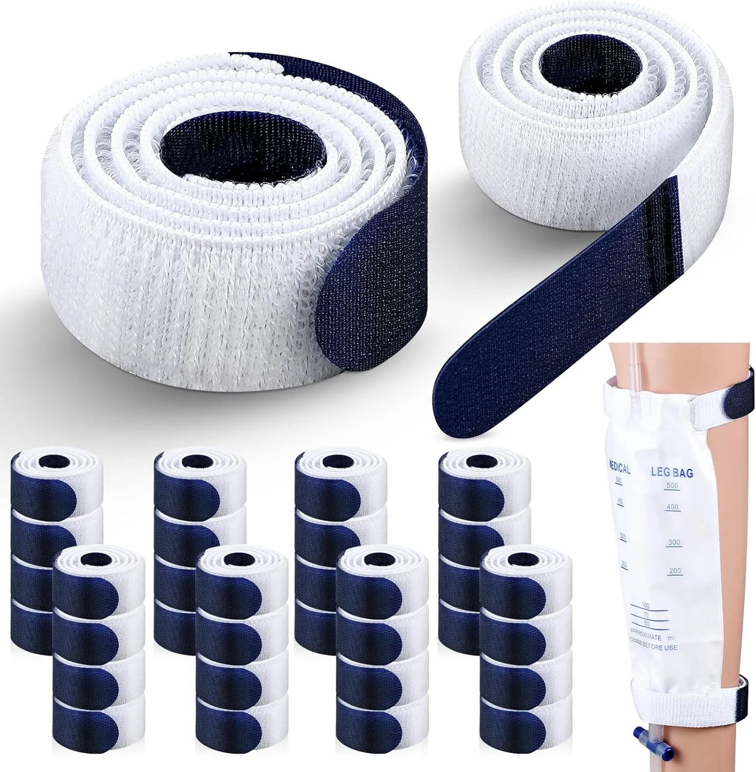 TrelaCo 32 Pcs Leg Bag Straps 23.6'' x 1'' Urine Drainage Bag Strap with Soft Elastic Fabric Comfortable Silicone Grips for Men Women Urine Tube Fix Device Supplies