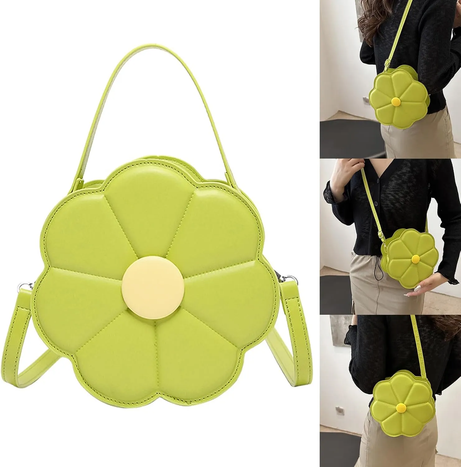 Trendy Flower Shaped PU Leather Crossbody Bag with Adjustable Strap Shoulder Purse Satchel for Women and Girls