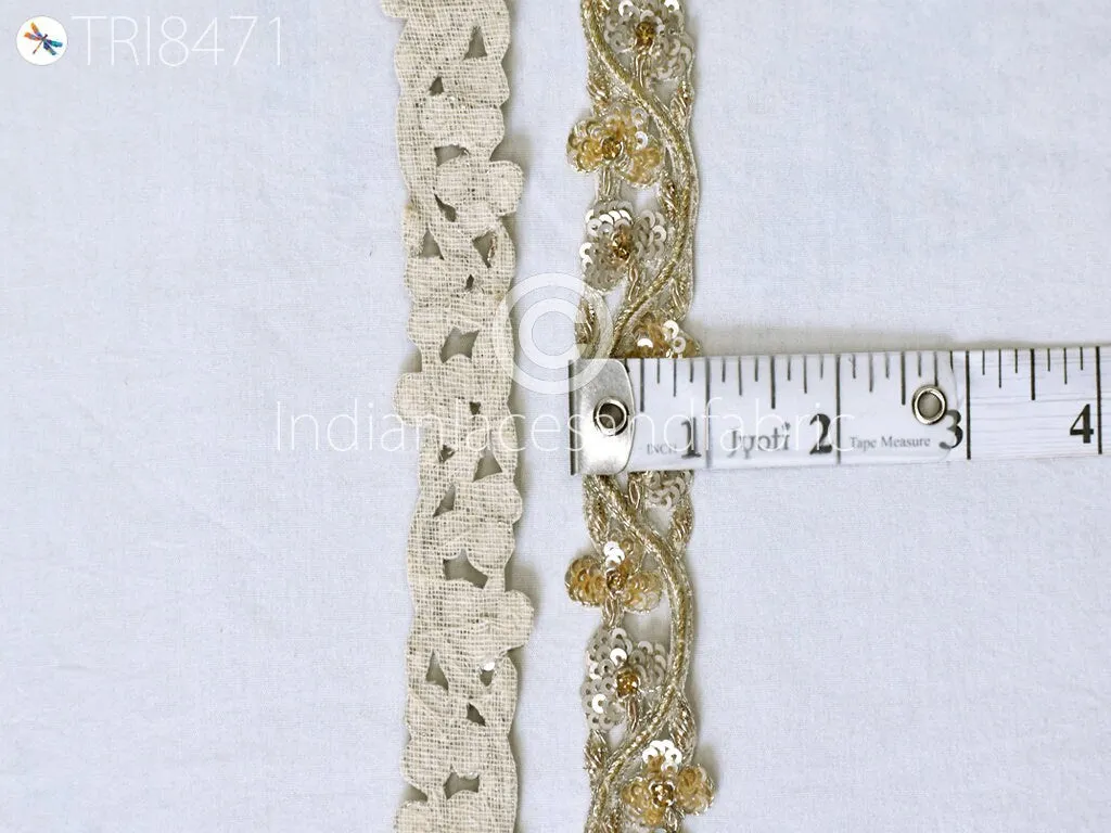 Trim by 3 Yards Handmade | Sequin Zardozi Wedding Dress lace | Costume Indian Floral Sari Border | DIY Craft Saree Ribbon Zari Tape Trimming