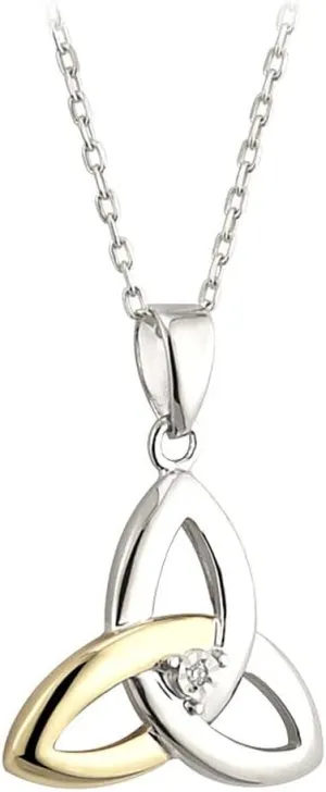 Trinity Knot Necklace Sterling Silver and 10K Gold Diamond Made in Ireland