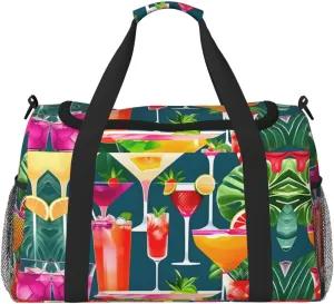 Tropical Cocktail print Large Canvas Travel Duffel Bag Weekender Bags for Women Overnight Bag Carry On Tote Bag