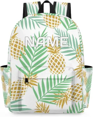Tropical Pineapple Customized Kids Backpack for Boys Girls Palm Leaves Personalized Preschool Toddler Backpack Kindergarten Nursery Bookbag Travel Children School Bag