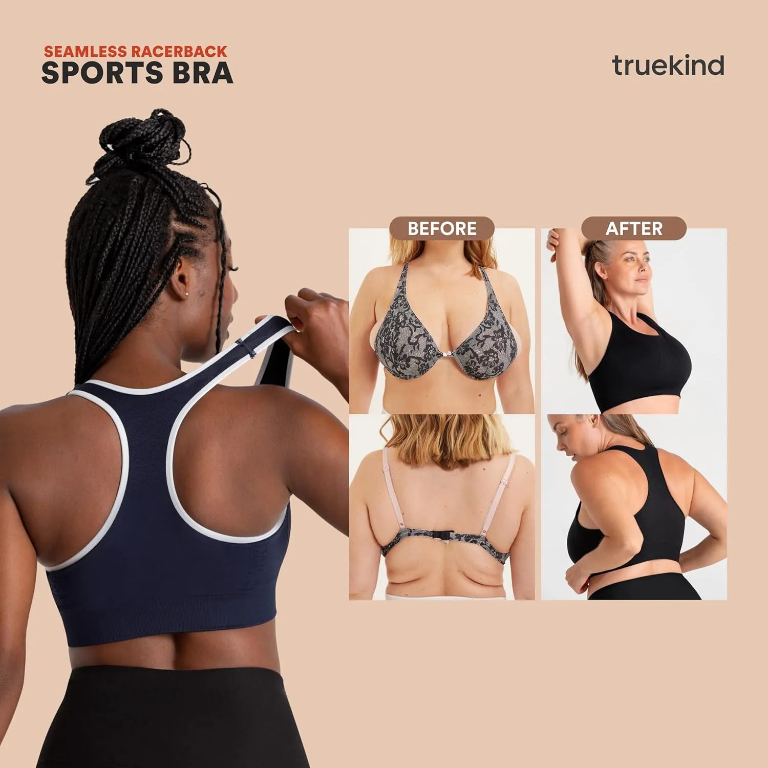 Truekind Racerback Sports Bras for Women, High Support Workout Tops for Women, Workout Bra Plus Size