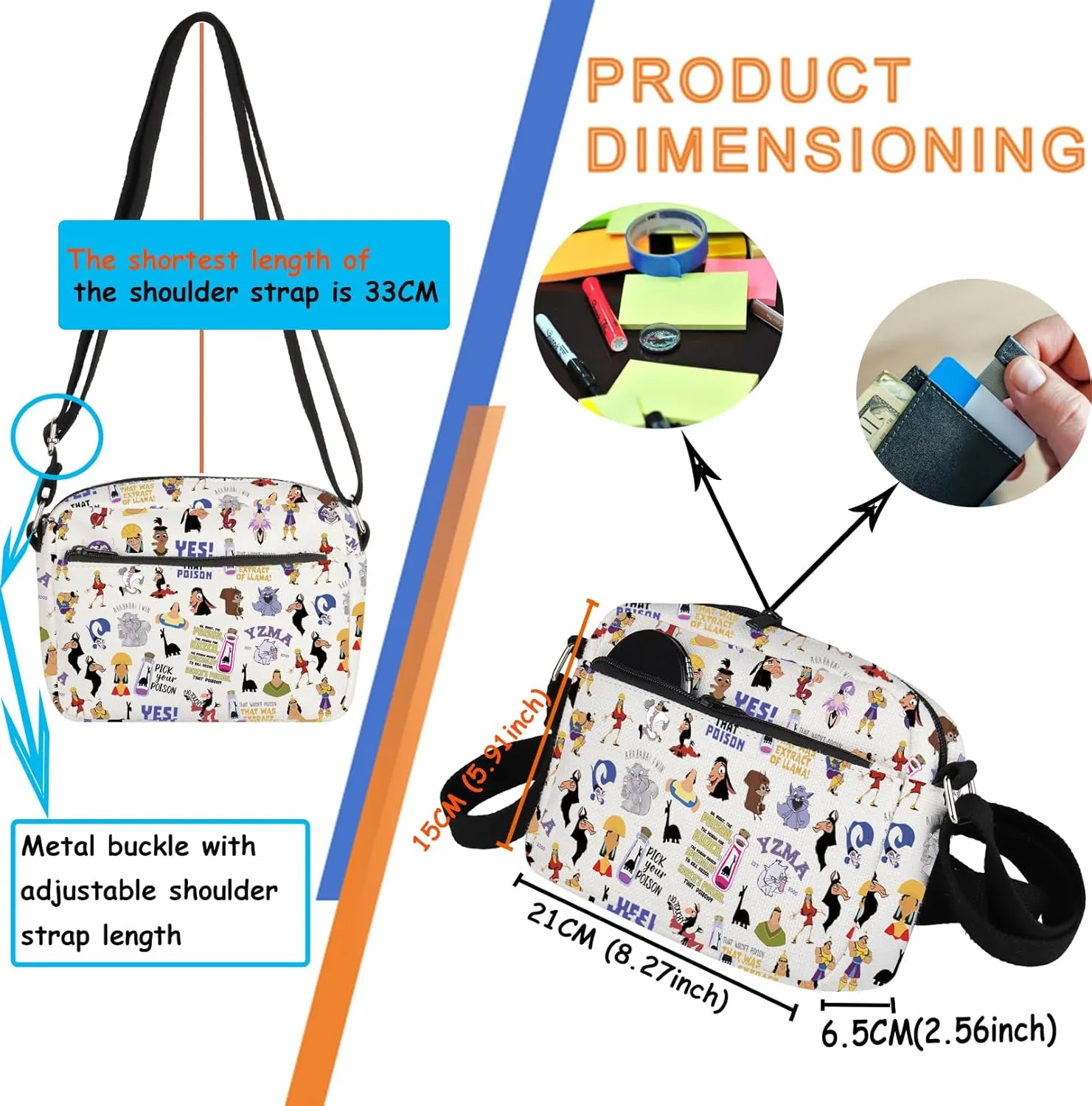 TSOTMO Cartoon Movie Merchandise Gift Kuzco Emperor Movie Crossbody Bag for Movie Fans Kuzco's Poison Zipper Pouch