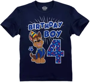 Tstars Paw Patrol 4 Chase Shirt Gifts for Four Years Old 4th Birthday Theme Party Toddler Kids T-Shirt